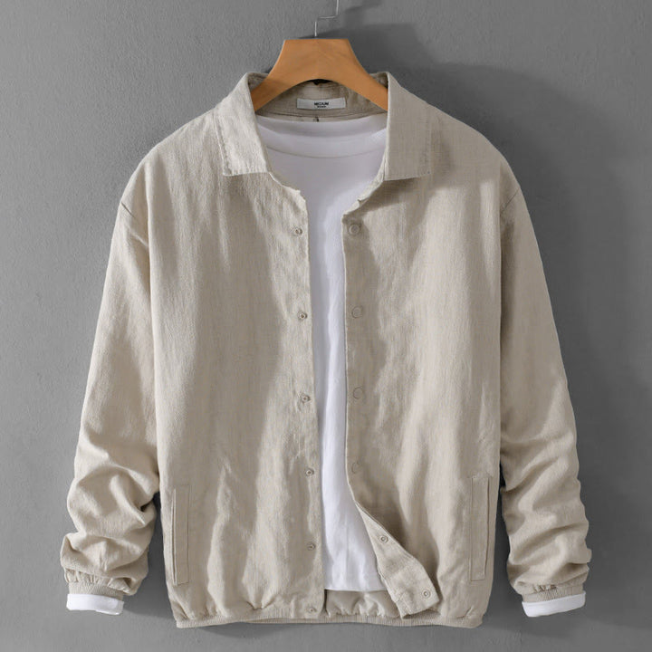 Chaqueta de lino y algodón para hombre, de manga larga, acanalada y con bolsillos, con diseño de Buddha Stones - Lino - US/UK/AU42, EU52 (3XL) - image 0
