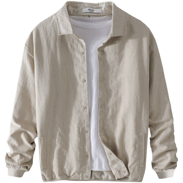 Chaqueta de lino y algodón para hombre, de manga larga, acanalada y con bolsillos, con diseño de Buddha Stones - image 7