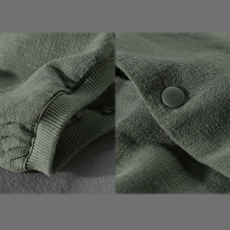 Chaqueta de lino y algodón para hombre, de manga larga, acanalada y con bolsillos, con diseño de Buddha Stones - image 10
