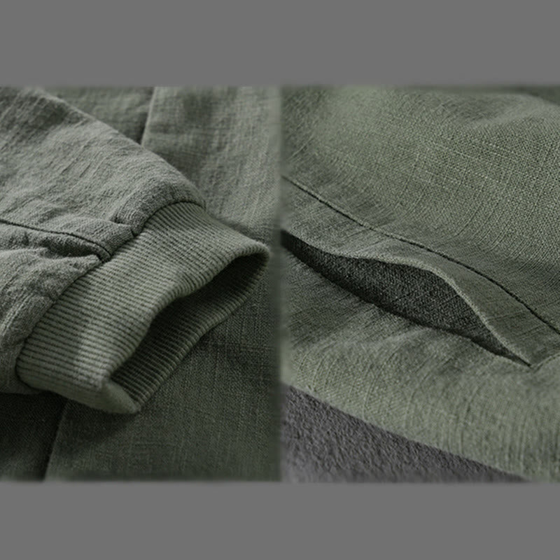 Chaqueta de lino y algodón para hombre, de manga larga, acanalada y con bolsillos, con diseño de Buddha Stones - image 11