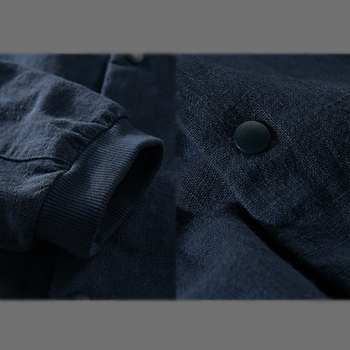 Chaqueta de lino y algodón para hombre, de manga larga, acanalada y con bolsillos, con diseño de Buddha Stones - image 16