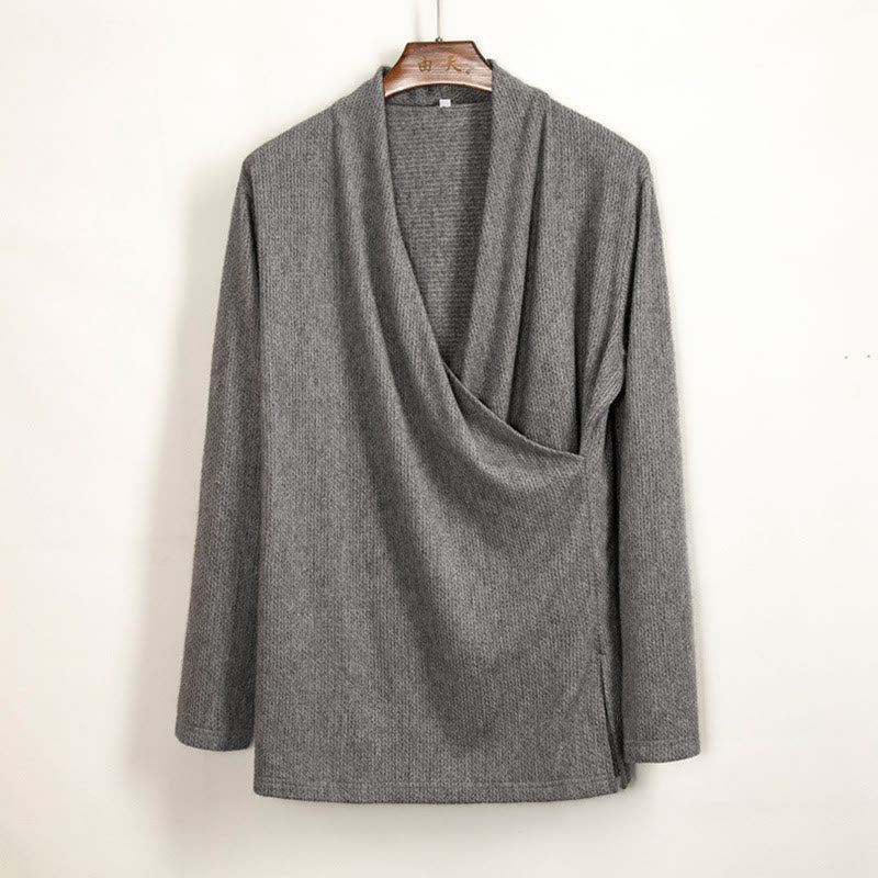 Chaqueta de algodón de manga larga para hombre con diseño de cuello irregular y liso con Buddha Stones - Gris - US/UK/AU44, EU54 (4XL) - image 2