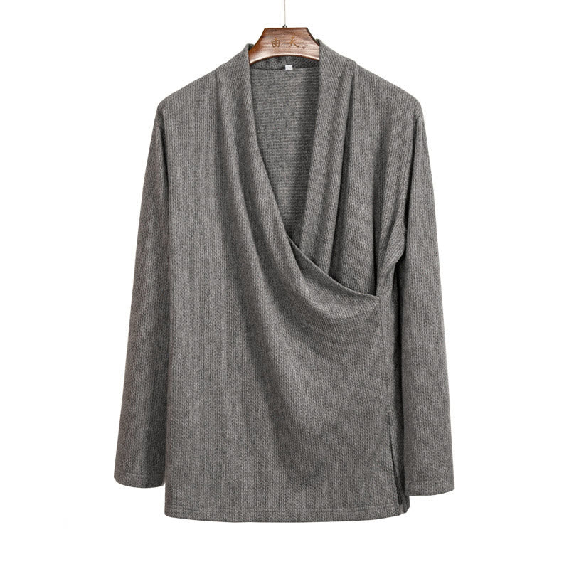 Chaqueta de algodón de manga larga para hombre con diseño de cuello irregular y liso con Buddha Stones - image 8