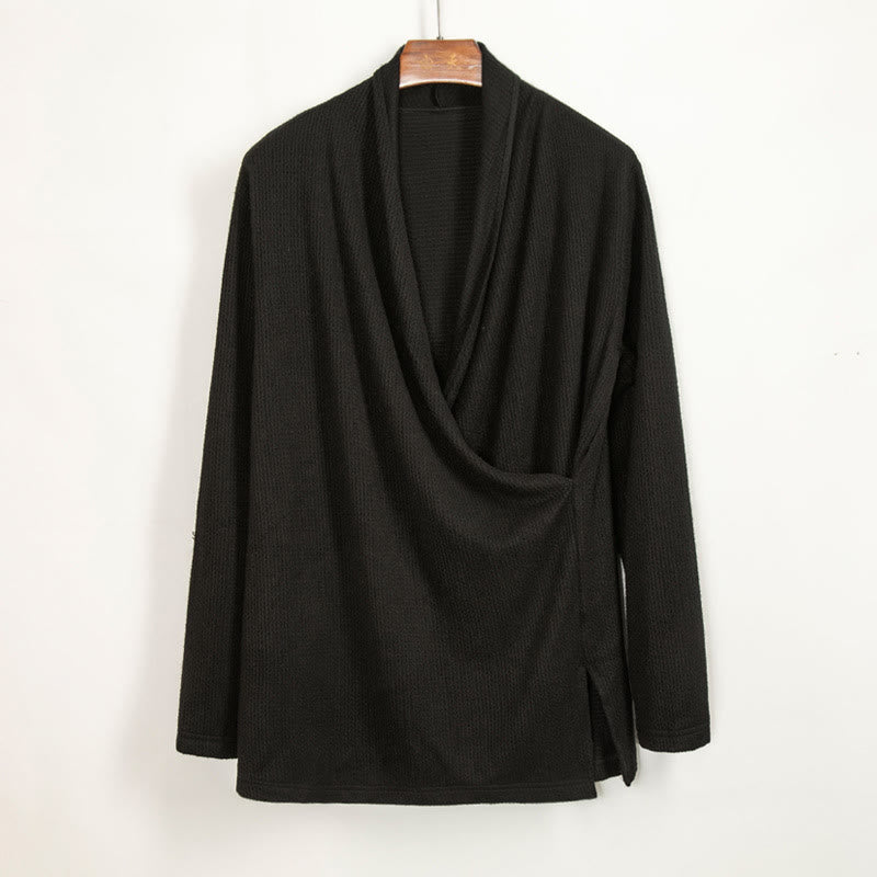 Chaqueta de algodón de manga larga para hombre con diseño de cuello irregular y liso con Buddha Stones - Negro - US/UK/AU44, EU54 (4XL) - image 0