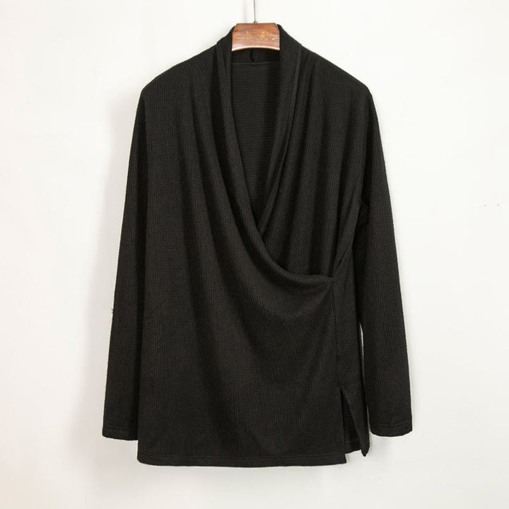 Chaqueta de algodón de manga larga para hombre con diseño de cuello irregular y liso con Buddha Stones - Negro - US/UK/AU44, EU54 (4XL) - image 0