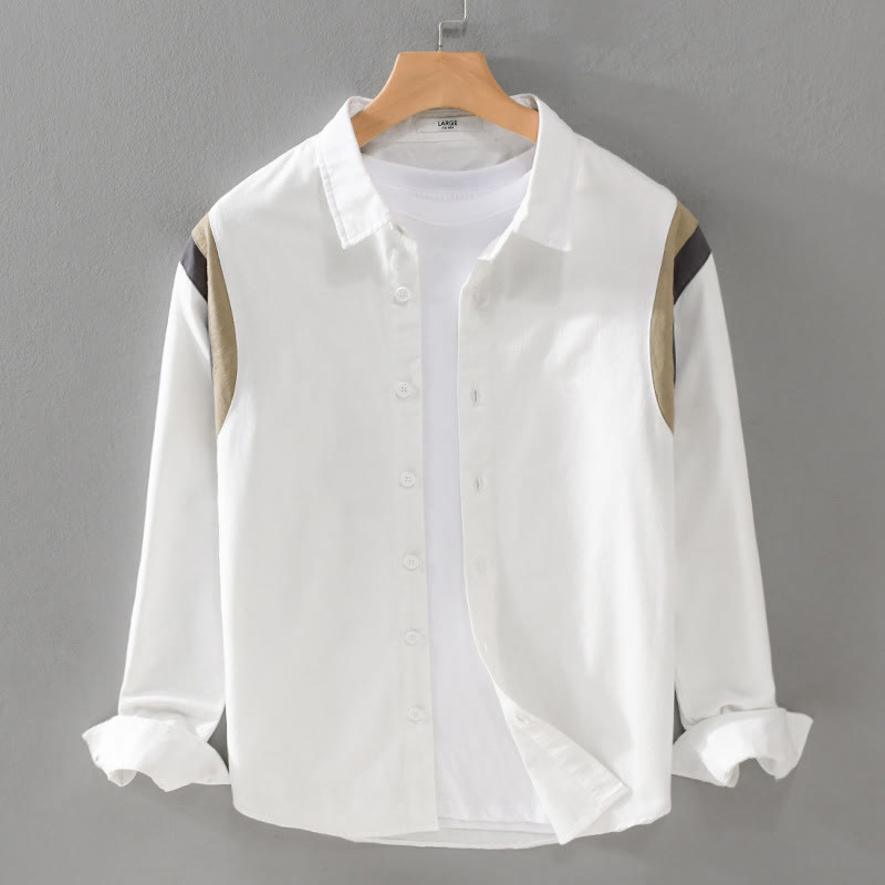 Camisa de algodón de manga larga para hombre con diseño de patchwork y contraste de colores primaverales con Buddha Stones - Blanco - US/UK/AU42, EU52 (3XL) - image 0