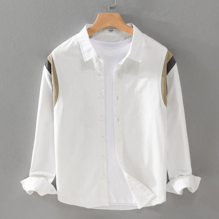 Camisa de algodón de manga larga para hombre con diseño de patchwork y contraste de colores primaverales con Buddha Stones - Blanco - US/UK/AU42, EU52 (3XL) - image 0