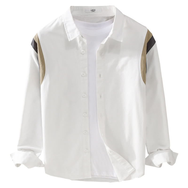 Camisa de algodón de manga larga para hombre con diseño de patchwork y contraste de colores primaverales con Buddha Stones - image 6