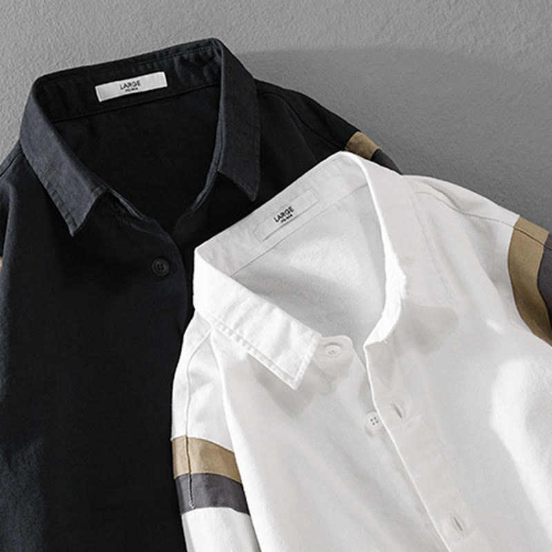 Camisa de algodón de manga larga para hombre con diseño de patchwork y contraste de colores primaverales con Buddha Stones - image 13