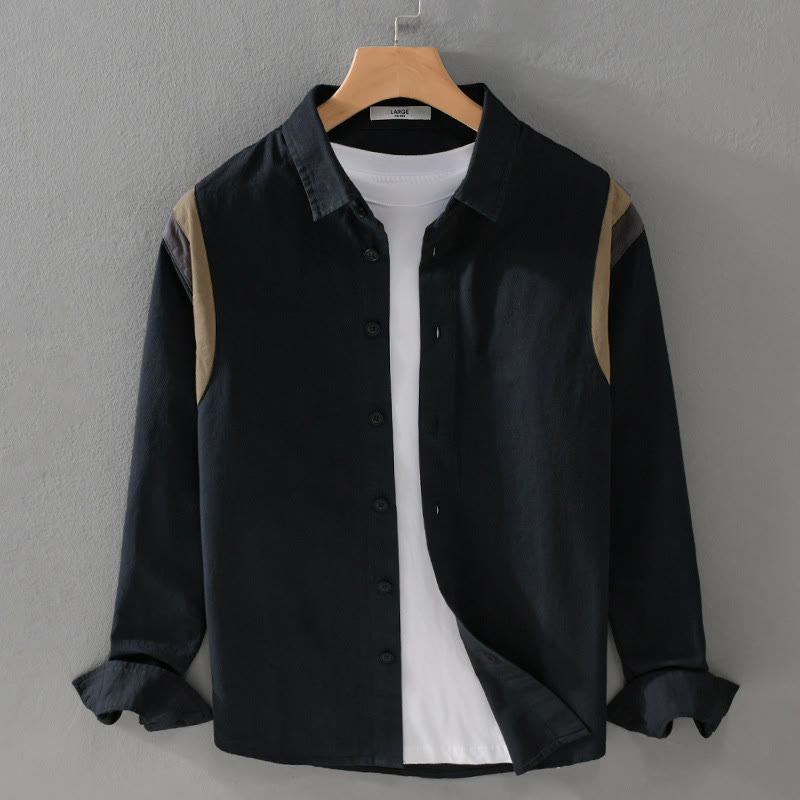 Camisa de algodón de manga larga para hombre con diseño de patchwork y contraste de colores primaverales con Buddha Stones - Negro - US/UK/AU42, EU52 (3XL) - image 7