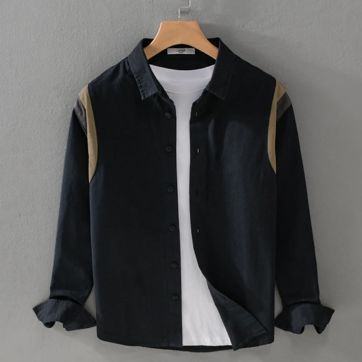 Camisa de algodón de manga larga para hombre con diseño de patchwork y contraste de colores primaverales con Buddha Stones - Negro - US/UK/AU42, EU52 (3XL) - image 7