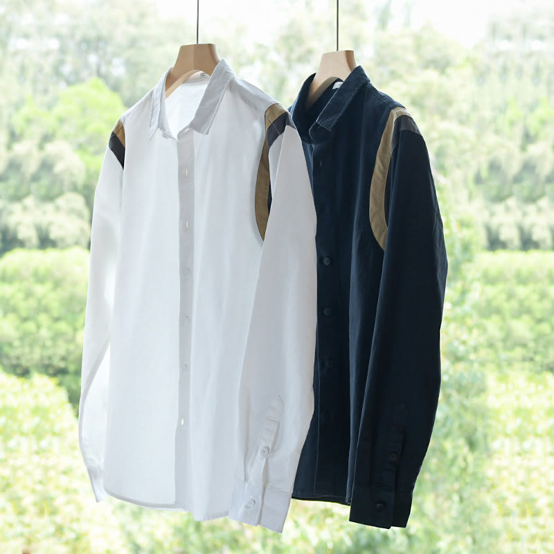 Camisa de algodón de manga larga para hombre con diseño de patchwork y contraste de colores primaverales con Buddha Stones - image 15