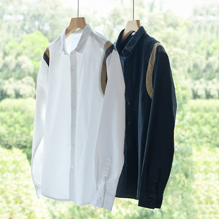 Camisa de algodón de manga larga para hombre con diseño de patchwork y contraste de colores primaverales con Buddha Stones - image 15