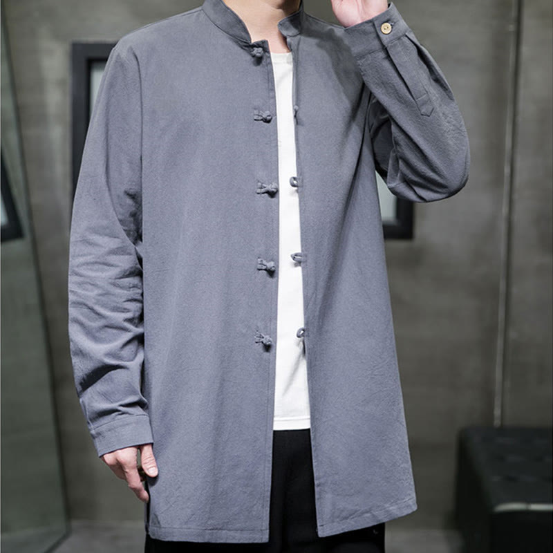 Camisa de manga larga de algodón para hombre, traje Tang sencillo con botones de rana y Buddha Stones - image 2
