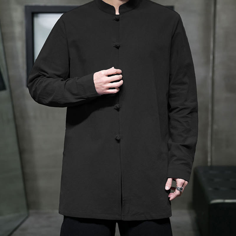 Camisa de manga larga de algodón para hombre, traje Tang sencillo con botones de rana y Buddha Stones - image 25