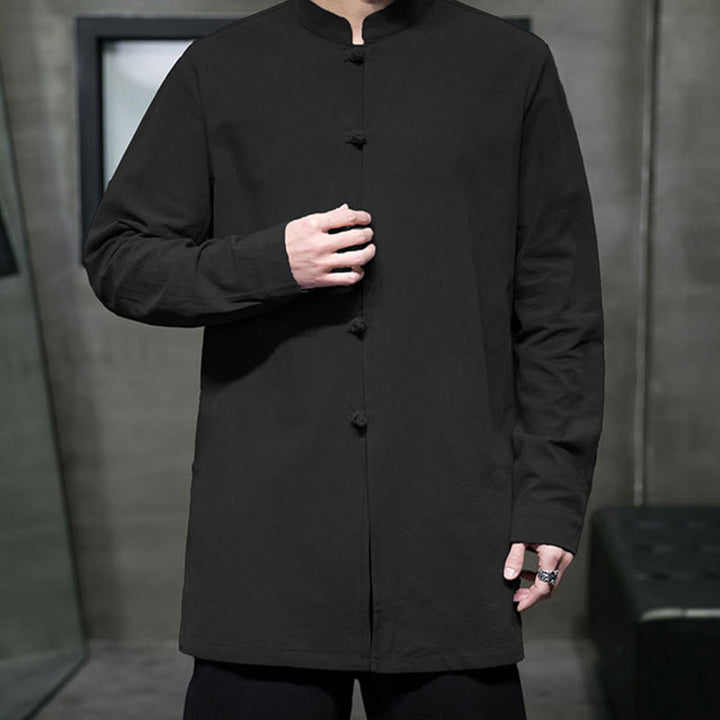 Camisa de manga larga de algodón para hombre, traje Tang sencillo con botones de rana y Buddha Stones - image 25