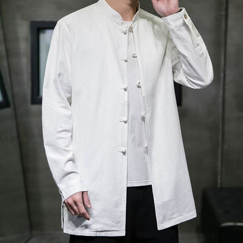 Camisa de manga larga de algodón para hombre, traje Tang sencillo con botones de rana y Buddha Stones - image 19