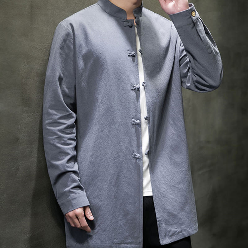 Camisa de manga larga de algodón para hombre, traje Tang sencillo con botones de rana y Buddha Stones - image 3