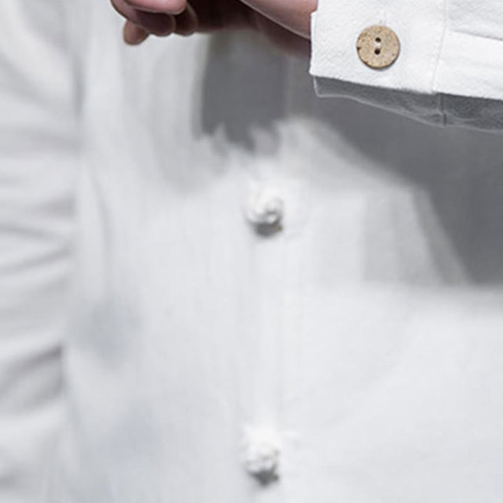 Camisa de manga larga de algodón para hombre, traje Tang sencillo con botones de rana y Buddha Stones - image 21