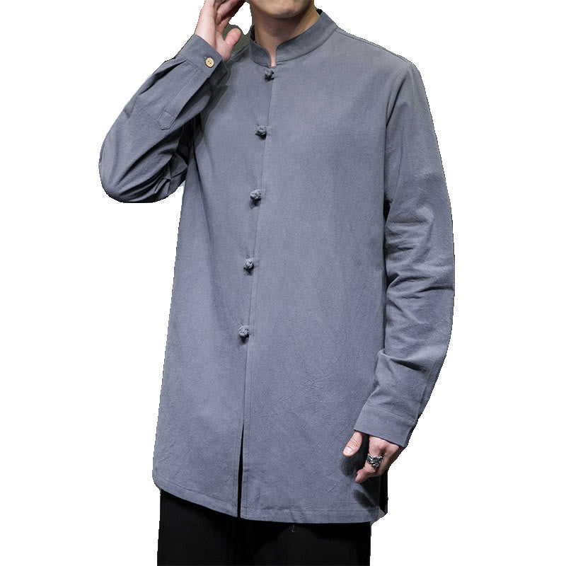 Camisa de manga larga de algodón para hombre, traje Tang sencillo con botones de rana y Buddha Stones - image 10
