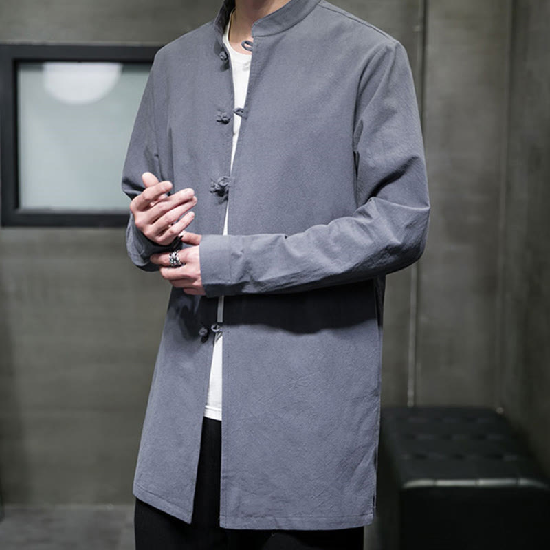 Camisa de manga larga de algodón para hombre, traje Tang sencillo con botones de rana y Buddha Stones - image 8