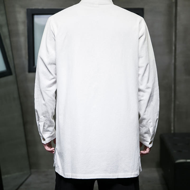Camisa de manga larga de algodón para hombre, traje Tang sencillo con botones de rana y Buddha Stones - image 14