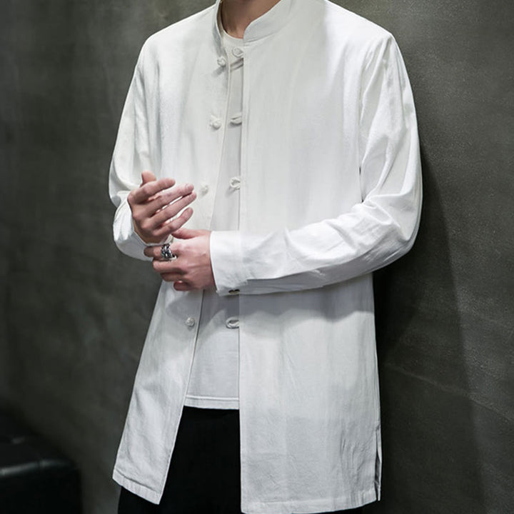 Camisa de manga larga de algodón para hombre, traje Tang sencillo con botones de rana y Buddha Stones - image 15