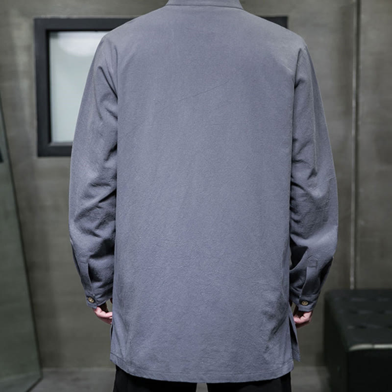 Camisa de manga larga de algodón para hombre, traje Tang sencillo con botones de rana y Buddha Stones - image 6