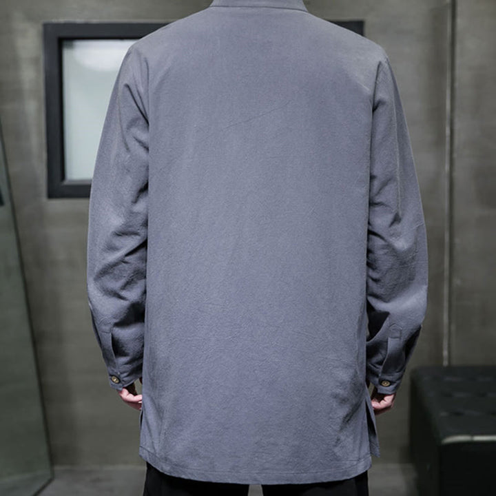 Camisa de manga larga de algodón para hombre, traje Tang sencillo con botones de rana y Buddha Stones - image 6