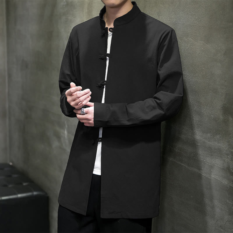 Camisa de manga larga de algodón para hombre, traje Tang sencillo con botones de rana y Buddha Stones - Negro - US/UK/AU46, EU56 (5XL) - image 23