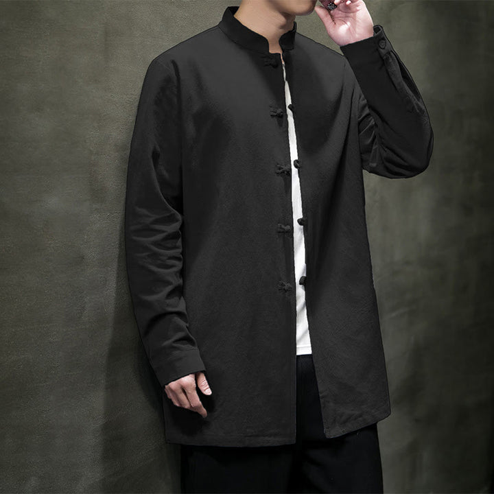 Camisa de manga larga de algodón para hombre, traje Tang sencillo con botones de rana y Buddha Stones - image 24