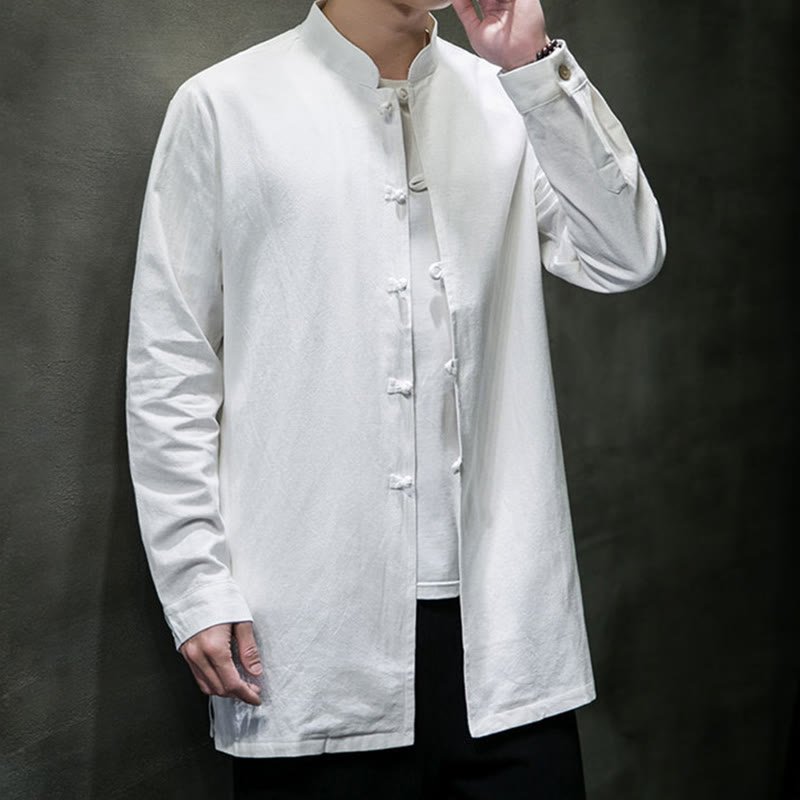Camisa de manga larga de algodón para hombre, traje Tang sencillo con botones de rana y Buddha Stones - image 17
