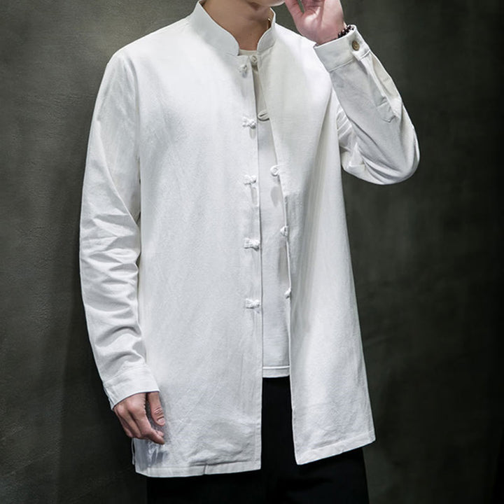 Camisa de manga larga de algodón para hombre, traje Tang sencillo con botones de rana y Buddha Stones - image 17