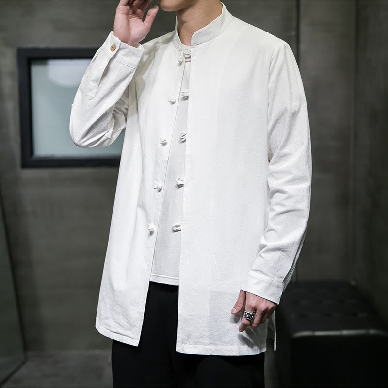 Camisa de manga larga de algodón para hombre, traje Tang sencillo con botones de rana y Buddha Stones - image 12