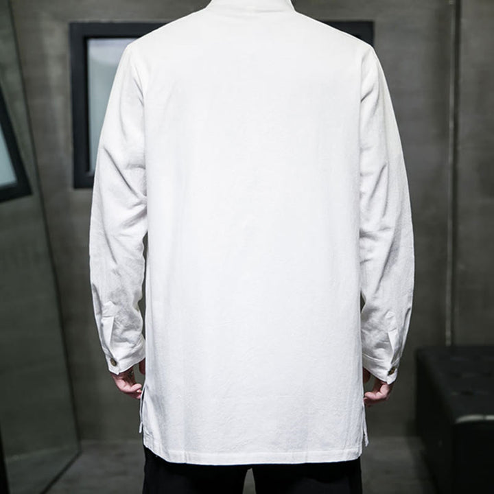 Camisa de manga larga de algodón para hombre, traje Tang sencillo con botones de rana y Buddha Stones - image 14