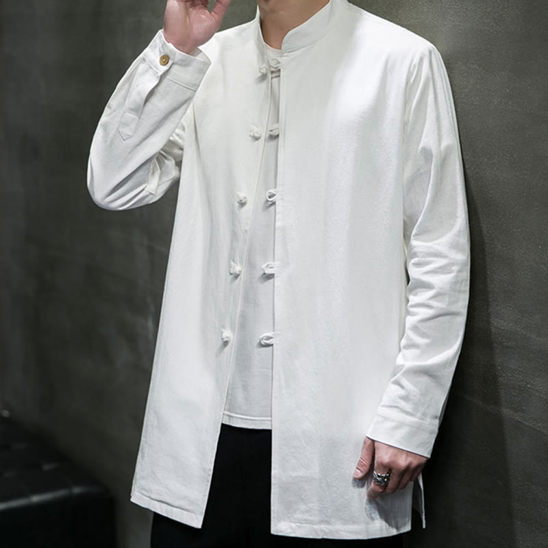 Camisa de manga larga de algodón para hombre, traje Tang sencillo con botones de rana y Buddha Stones - image 16