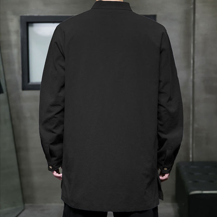 Camisa de manga larga de algodón para hombre, traje Tang sencillo con botones de rana y Buddha Stones - image 26