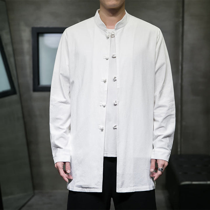 Camisa de manga larga de algodón para hombre, traje Tang sencillo con botones de rana y Buddha Stones - image 13