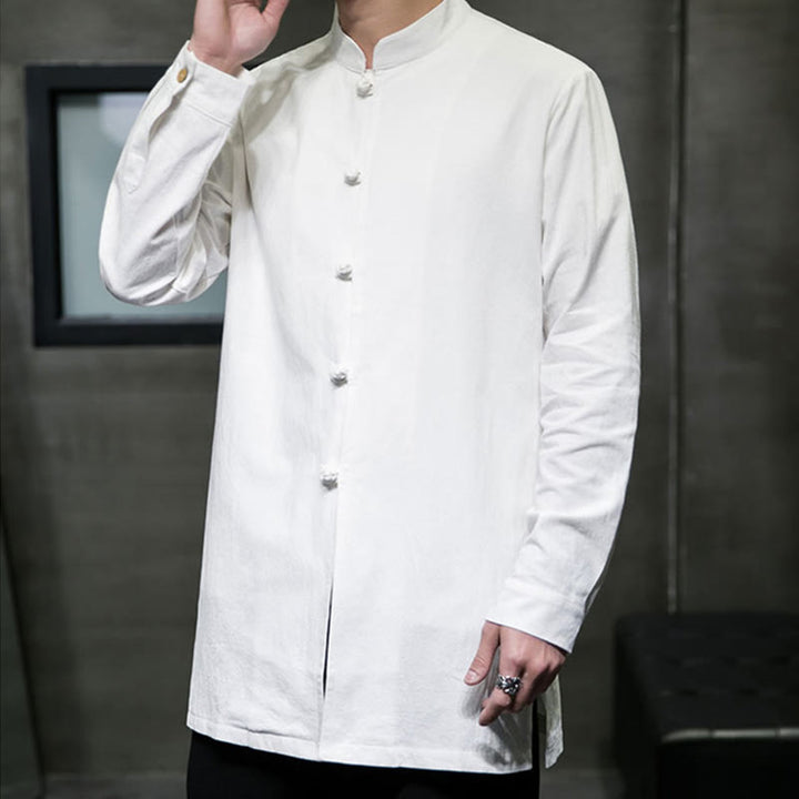 Camisa de manga larga de algodón para hombre, traje Tang sencillo con botones de rana y Buddha Stones - image 18