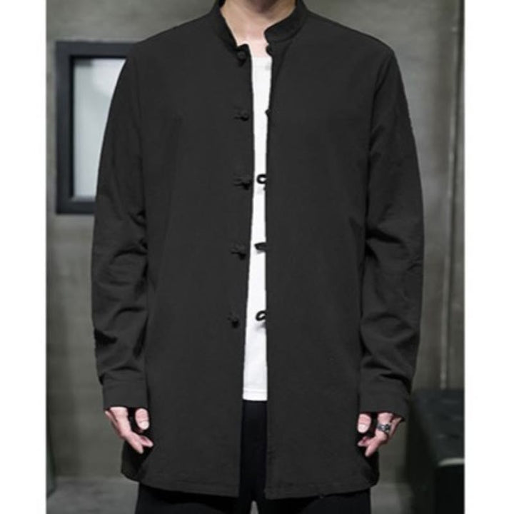 Camisa de manga larga de algodón para hombre, traje Tang sencillo con botones de rana y Buddha Stones - image 27