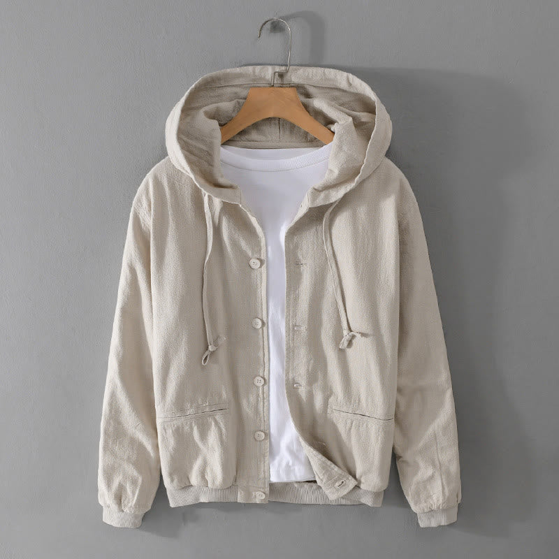Sudadera con capucha y dobladillo acanalado con diseño de Buddha Stones para hombre, de manga larga, de algodón y lino, con bolsillos - Beige - US/UK/AU42, EU52 (3XL) - image 5