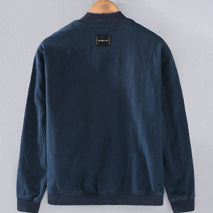 Chaqueta de lino y algodón para hombre, de manga larga, con cuello alto, cremallera y bolsillos, de invierno, con diseño de Buddha Stones - image 3