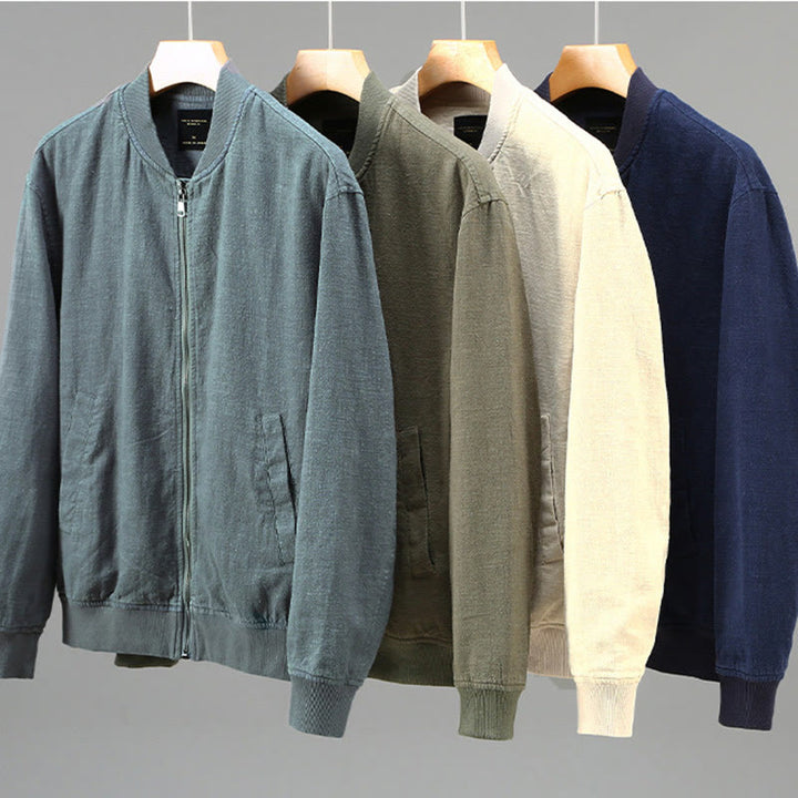 Chaqueta de lino y algodón para hombre, de manga larga, con cuello alto, cremallera y bolsillos, de invierno, con diseño de Buddha Stones - image 14