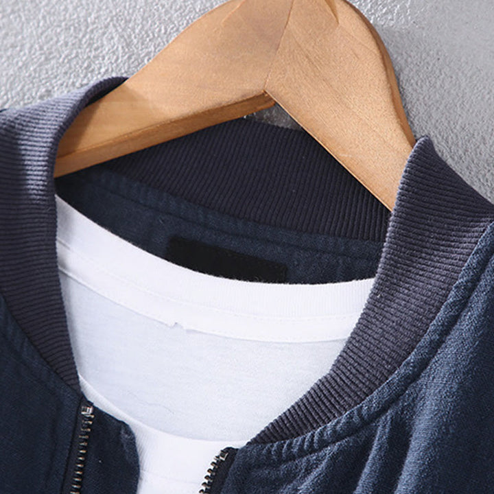 Chaqueta de lino y algodón para hombre, de manga larga, con cuello alto, cremallera y bolsillos, de invierno, con diseño de Buddha Stones - image 4
