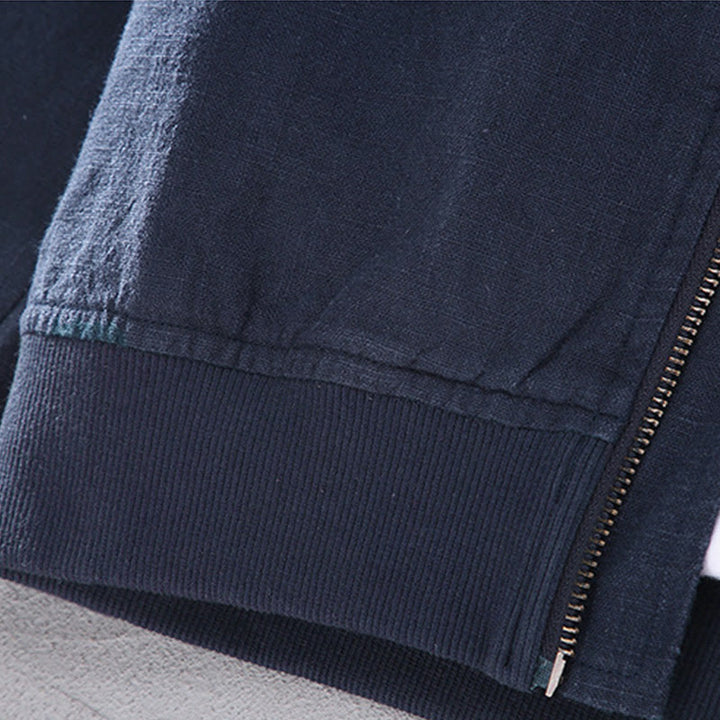 Chaqueta de lino y algodón para hombre, de manga larga, con cuello alto, cremallera y bolsillos, de invierno, con diseño de Buddha Stones - image 10