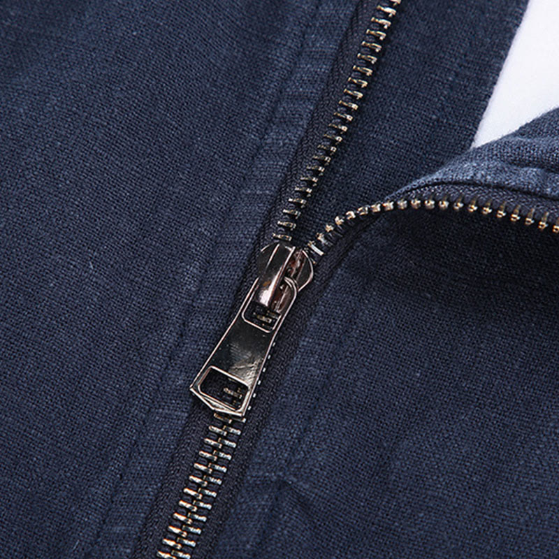 Chaqueta de lino y algodón para hombre, de manga larga, con cuello alto, cremallera y bolsillos, de invierno, con diseño de Buddha Stones - image 5