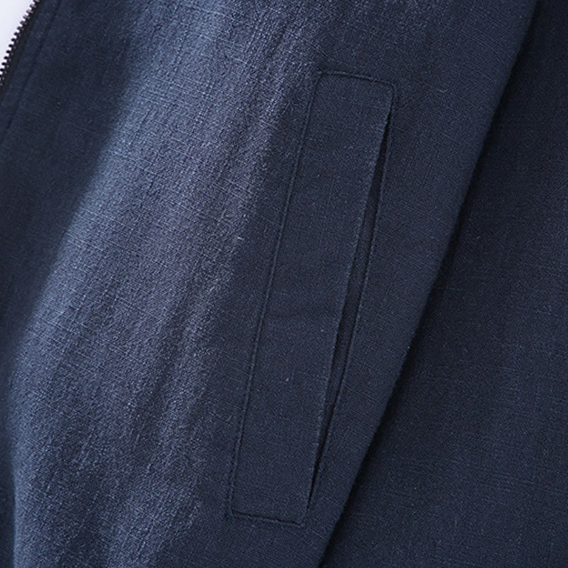 Chaqueta de lino y algodón para hombre, de manga larga, con cuello alto, cremallera y bolsillos, de invierno, con diseño de Buddha Stones - image 8