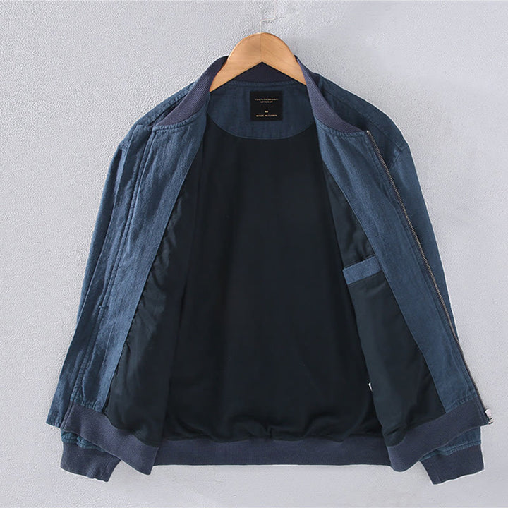 Chaqueta de lino y algodón para hombre, de manga larga, con cuello alto, cremallera y bolsillos, de invierno, con diseño de Buddha Stones - image 2