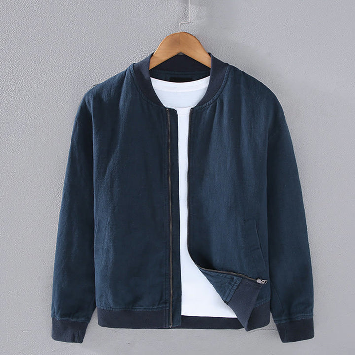 Chaqueta de lino y algodón para hombre, de manga larga, con cuello alto, cremallera y bolsillos, de invierno, con diseño de Buddha Stones - Marina de guerra - US/UK/AU42, EU52 (3XL) - image 1