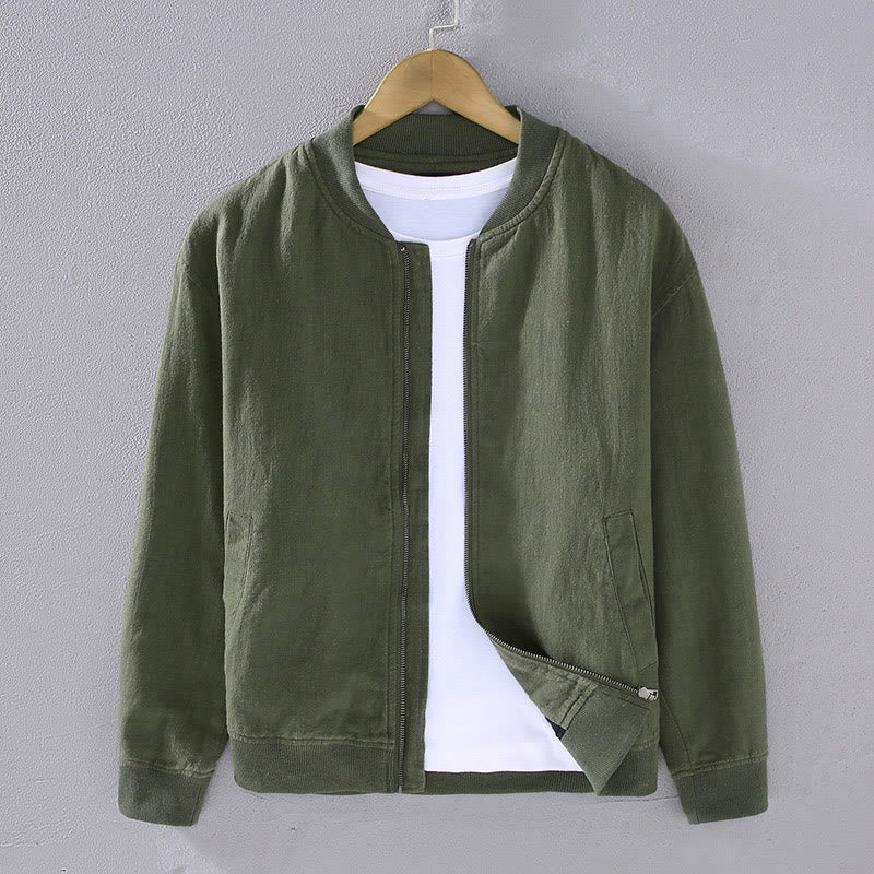Chaqueta de lino y algodón para hombre, de manga larga, con cuello alto, cremallera y bolsillos, de invierno, con diseño de Buddha Stones - Verde oliva oscuro - US/UK/AU42, EU52 (3XL) - image 0